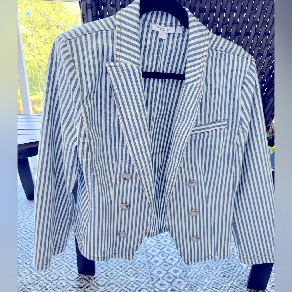 Striped Blue and White Denim Jacket